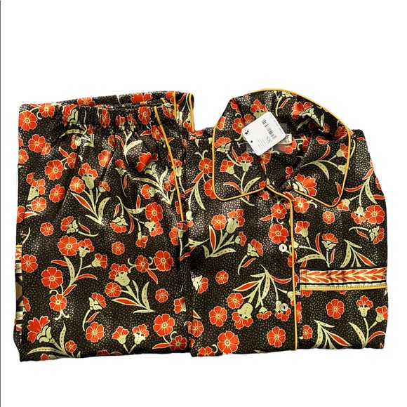 Free People Pajama Party Floral Collar 3/4 Sleeve full length sleep set sz XS - Picture 4 of 5